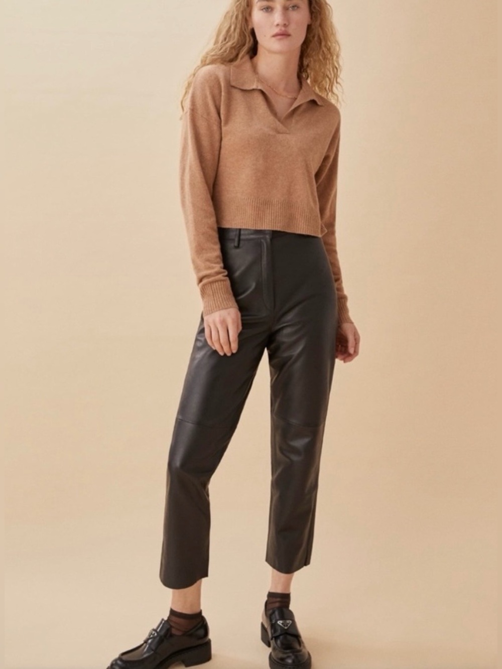 Reformation x Veda Black Calf Leather Cropped Pants Size 10 NWOT